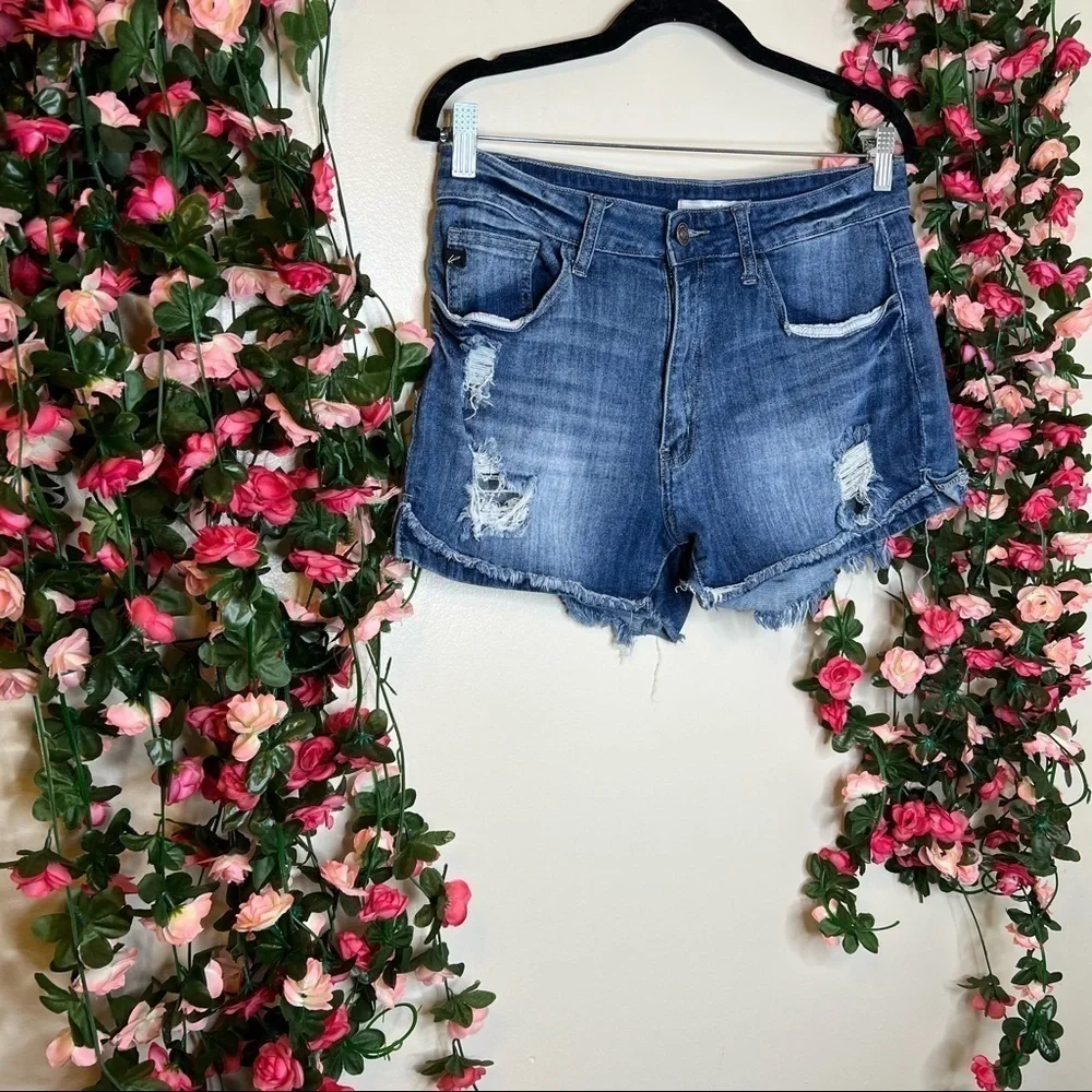 KanCan 30 Women's Blue Denim Jean Shorts Cutoffs Distressed KC11205M Casual